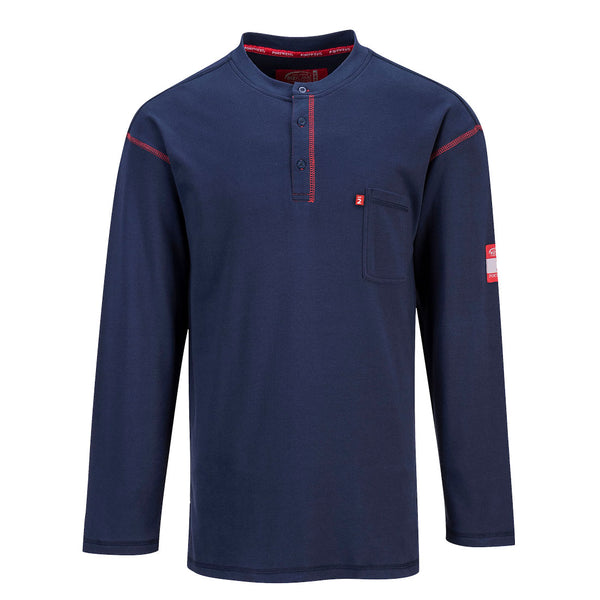 Portwest® Bizflame Knit FR Henley, Navy, Size L (FR02NARL) Each