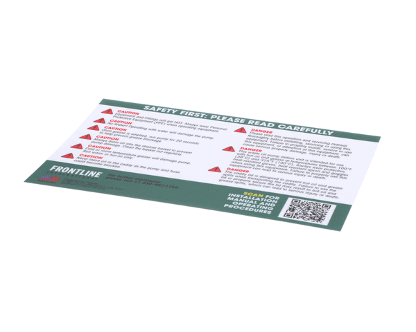 Frontline International 50010070 Equipment Safetly, Instruction Label (FRO50010070) Each