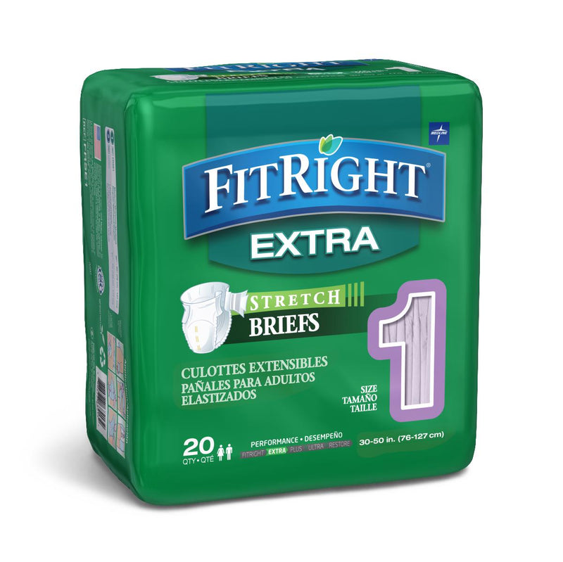 FitRight Extra-Stretch Adult Incontinence Briefs, Size M/L, for Waist Size 30"-52", 20/BG (FRSE1Z) Bag of 20