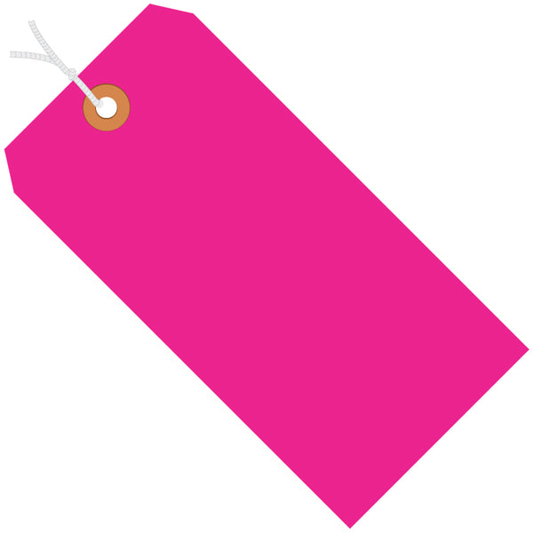 2 3/4 x 1 3/8" Fluorescent Pink 13 Pt. Shipping Tags - Pre-Strung, Case Of 1000 Case Of 1000