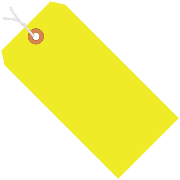 3 1/4 x 1 5/8" Fluorescent Yellow 13 Pt. Shipping Tags - Pre-Strung, Case Of 1000 Case Of 1000