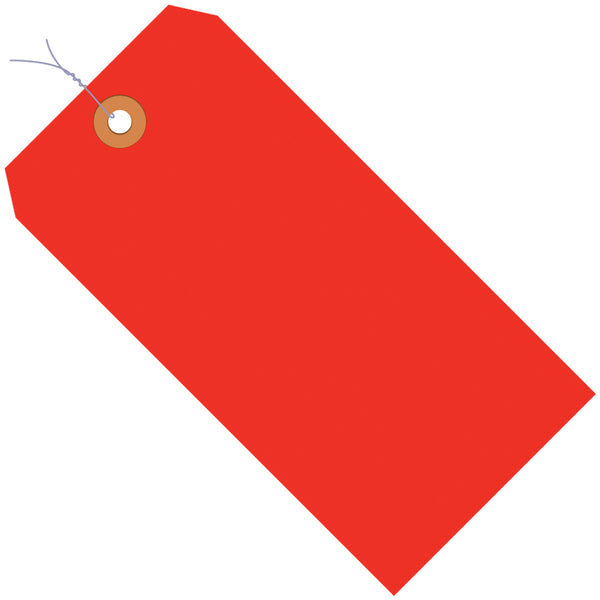 6 1/4 x 3 1/8" Fluorescent Red 13 Pt. Shipping Tags - Pre-Wired, Case Of 1000 Case Of 1000