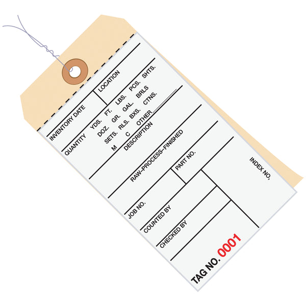 6 1/4 x 3 1/8" - (0000-0499) Inventory Tags 2 Part Carbonless # 8 - Pre-Wired, Case Of 500 Case Of 500