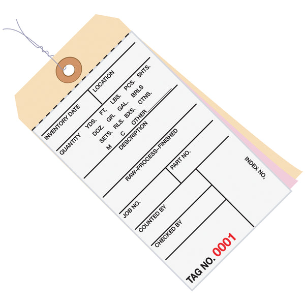 6 1/4 x 3 1/8" - (0000-0499) Inventory Tags 3 Part Carbonless #8 - Pre-Wired, Case Of 500 Case Of 500