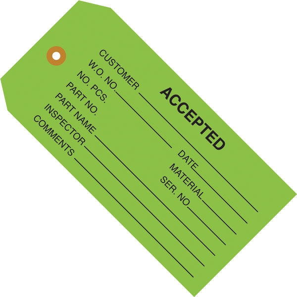 4 3/4 x 2 3/8" - "Accepted (Green)" Inspection Tags, Case Of 1000 Case Of 1000