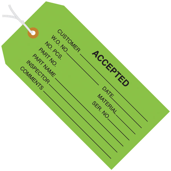 4 3/4 x 2 3/8" - "Accepted (Green)" Inspection Tags - Pre-Strung, Case Of 1000 Case Of 1000