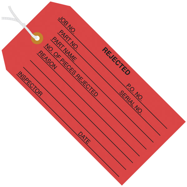 4 3/4 x 2 3/8" - "Rejected" Inspection Tags - Pre-Strung, Case Of 1000 Case Of 1000