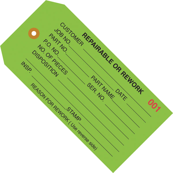 4 3/4 x 2 3/8" - "Repairable or Rework" Inspection Tags, Case Of 1000 Case Of 1000