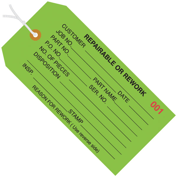 4 3/4 x 2 3/8" - "Repairable or Rework" Inspection Tags - Pre-Strung, Case Of 1000 Case Of 1000