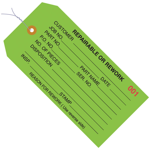 4 3/4 x 2 3/8" - "Repairable or Rework" Inspection Tags - Pre-Wired, Case Of 1000 Case Of 1000