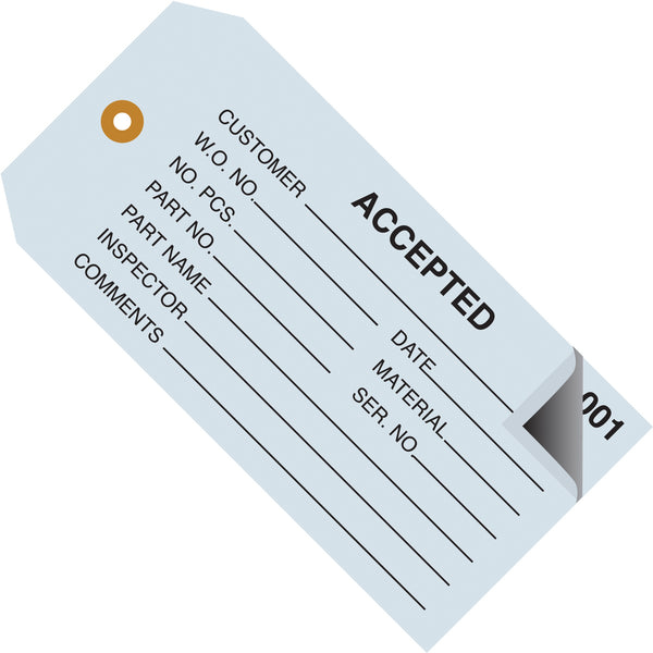 4 3/4 x 2 3/8" - "Accepted" Inspection Tags 2 Part - Numbered 000 - 499, Case Of 500 Case Of 500