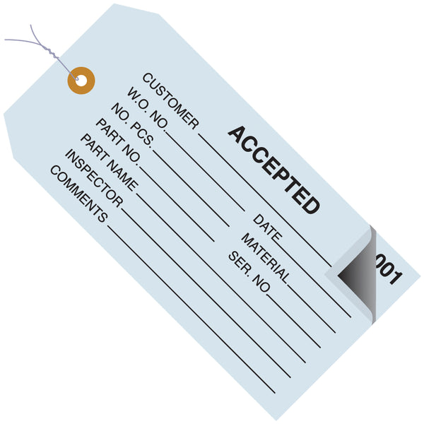 4 3/4 x 2 3/8" - "Accepted" Inspection Tags 2 Part - Numbered 000 - 499 - Pre-Wired, Case Of 500 Case Of 500