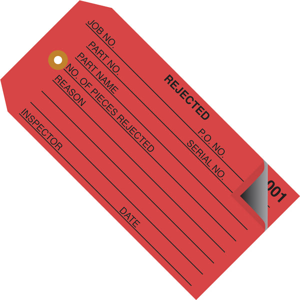 4 3/4 x 2 3/8" - "Rejected" Inspection Tags 2 Part - Numbered 000 - 499, Case Of 500 Case Of 500