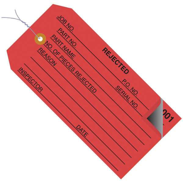 4 3/4 x 2 3/8" - "Rejected" Inspection Tags 2 Part - Numbered 000 - 499 - Pre-Wired, Case Of 500 Case Of 500