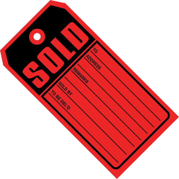 4 3/4 x 2 3/8" - "Sold Tags" 10 Point Card Stock, Case Of 1000 Case Of 1000