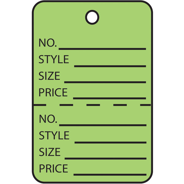 1 1/4 x 1 7/8" Green Perforated Garment Tags, Case Of 1000 Case Of 1000