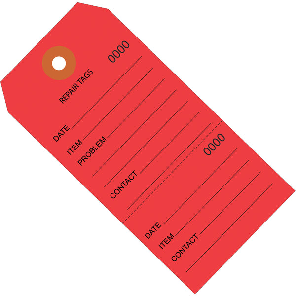 4 3/4 x 2 3/8" Red Repair Tags Consecutively Numbered, Case Of 1000 Case Of 1000