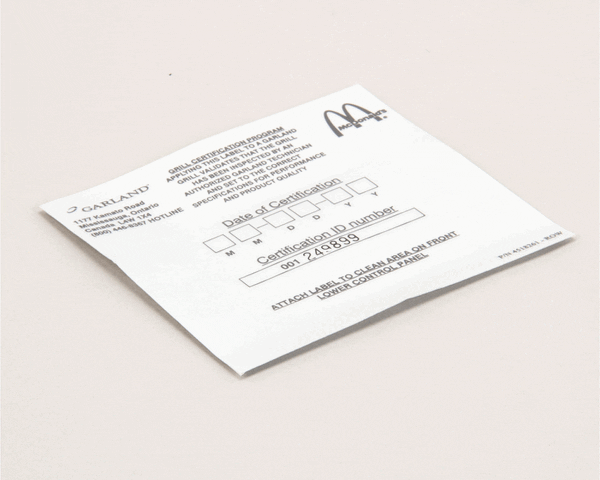 Garland 4518261 Label Cert.Row (GL4518261) Each