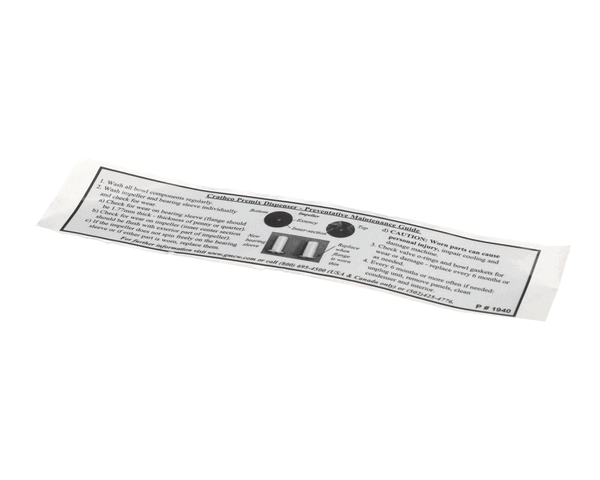 GRINDMASTER CECILWARE 1940 DECAL, MAINTENANCE GUIDE (GM1940) Each