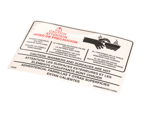 Crathco Grindmaster Cecilware 70248 Label, Warning A546-213 (GM70248) Each
