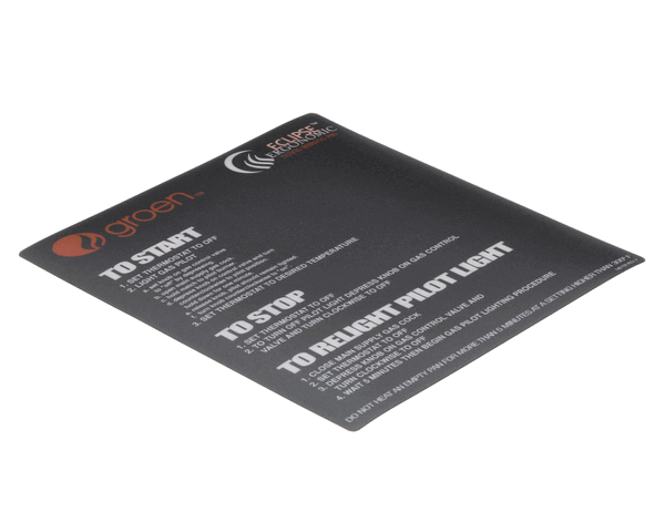 Groen 146198 Overlay, Braising Pan Millivolt Ignition (GR146198) Each