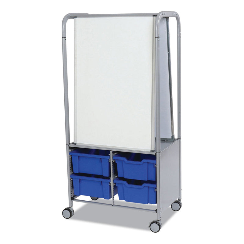 Gratnells Callero MakerHub Trolley Set 01, Metal, (2) Magnetic Whiteboards, (4) F2 Deep Bins, 27.4" x 17.3" x 56.3", Silver/Royal Blue (GTSMST054406) Each