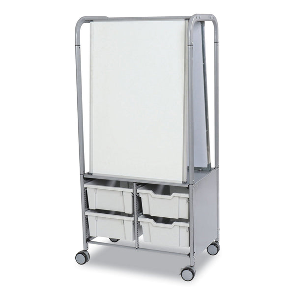 Gratnells Callero MakerHub Trolley Set 01, Metal, (2) Magnetic Whiteboards, (4) F2 Deep Bins, 27.4" x 17.3" x 56.3", Silver/Light Gray (GTSMST054419) Each