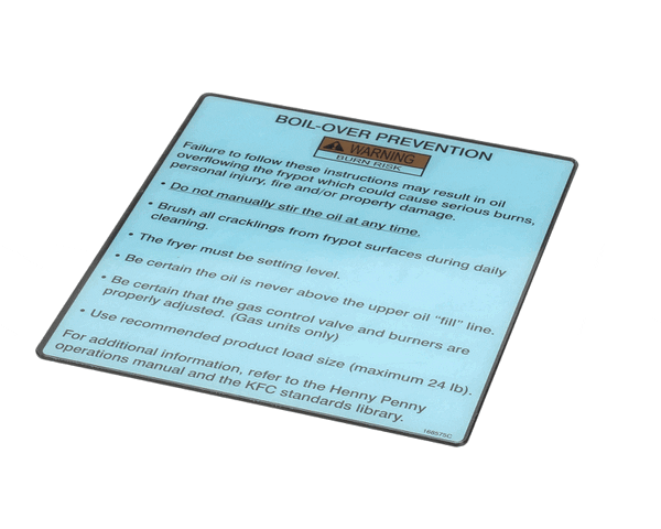 Henny Penny 168575 Label-Boilovr Prevent,Kfc,Evol (HEN168575) Each