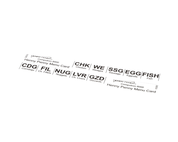 Henny Penny 32633 Card-C8000 Std Product Menu (HEN32633) Each