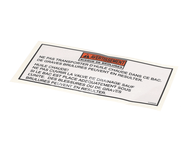 Henny Penny 33590 Label-Warning Drain Pan, Fre (HEN33590) Each