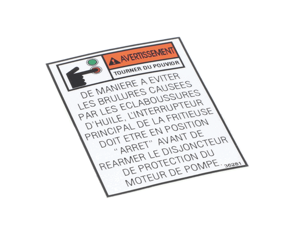 Henny Penny 36281 Label-Warning Pump Motor Fr. (HEN36281) Each