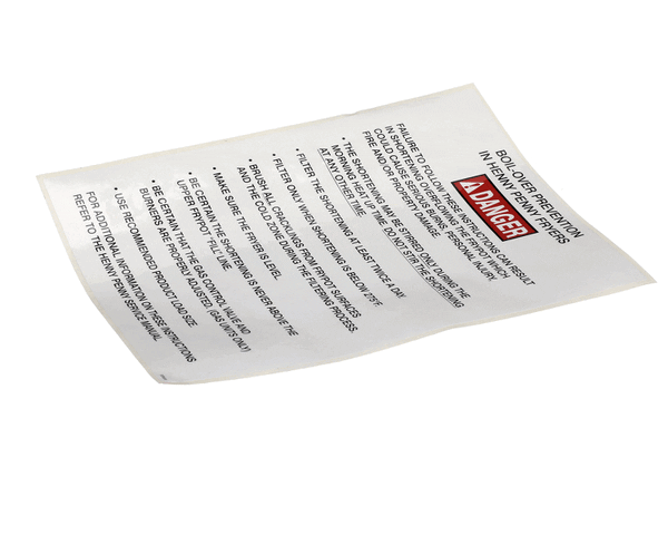 Henny Penny 37332 Label-Boilover Prevention, Gm (HEN37332) Each