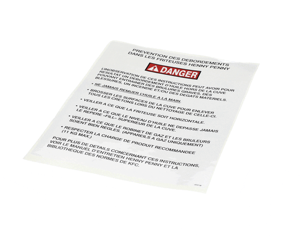 Henny Penny 97071 Label-Boilover, Kfc,Fre (HEN97071) Each