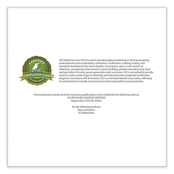 Heritage Bag Eco Blend Max Can Liners, 33 gal, 0.8 mil, 33" x 39", Green, 25 Bags/Roll, 8 Rolls/Carton (HERL6639TEER1) Case of 200