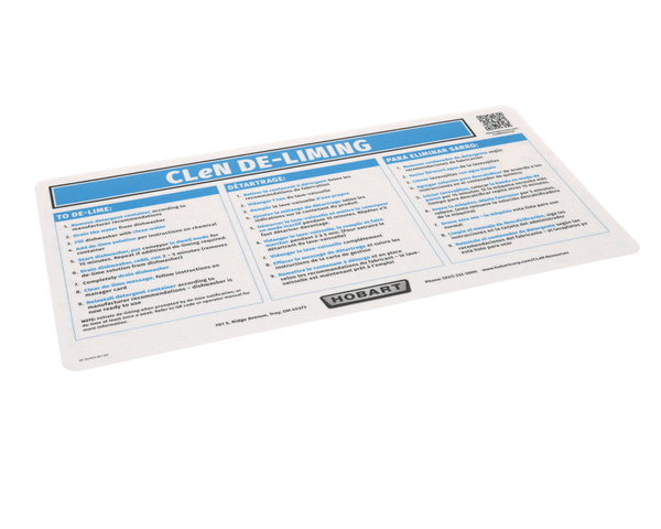 Hobart 0F-047614 Label, De-Lime Instructions (T (HOB0F-047614) Each