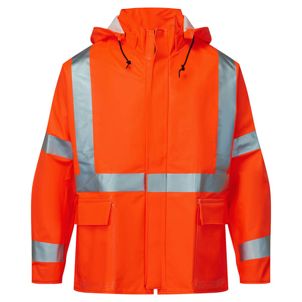 Portwest® FLEXARC 10oz Polyurethane FR Cotton Rain Jacket , Orange, Size L (I7215SJORRL) Each