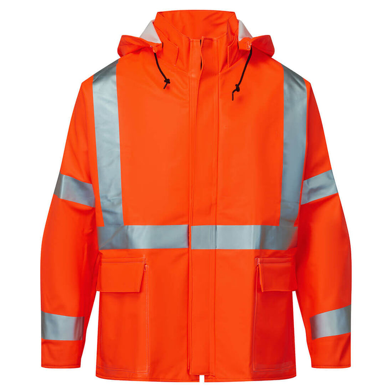 Portwest® FLEXARC 10oz Polyurethane FR Cotton Rain Jacket , Orange, Size L (I7215SJORRL) Each