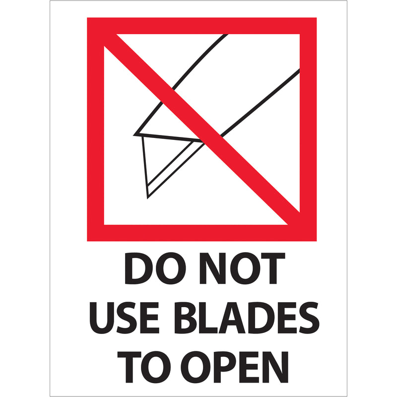 3 x 4" - "Do Not Use Blades to Open" Labels (IPM325) Roll Of 500