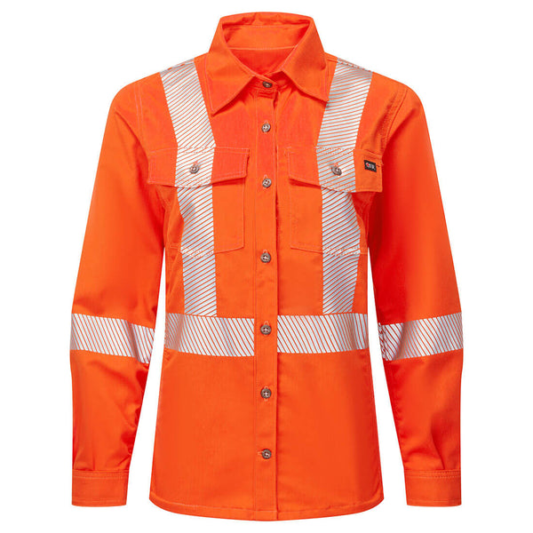 Portwest® Women's Ultrasoft 7oz Deluxe Segmented Striped Work Shirt, Orange, Size XL (IUS471ORRXL) Each