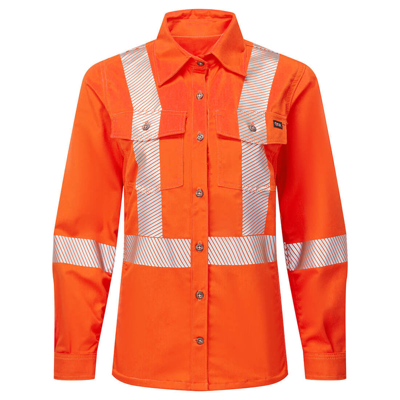 Portwest® Women's Ultrasoft 7oz Deluxe Segmented Striped Work Shirt, Orange, Size XL (IUS471ORRXL) Each
