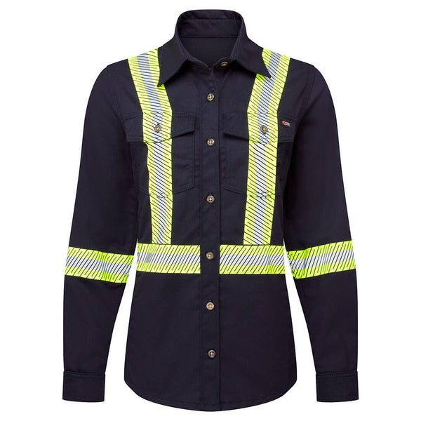 Portwest® Women's Ultrasoft 7oz Deluxe Segmented Striped Work shirt , Navy, Size XXL (IUS673NARXXL) Each