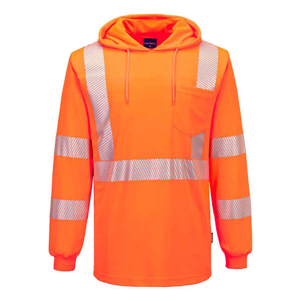 Portwest® Hi-Vis Lightweight Hooded T-Shirt L/S, Orange, Size XXXL (L042ORRXXXL) Each