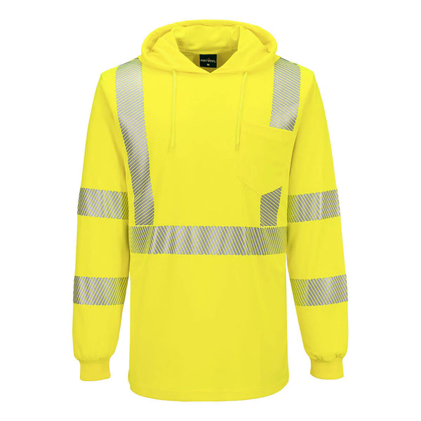 Portwest® Hi-Vis Lightweight Hooded T-Shirt L/S, Yellow, Size XXXL (L042YERXXXL) Each