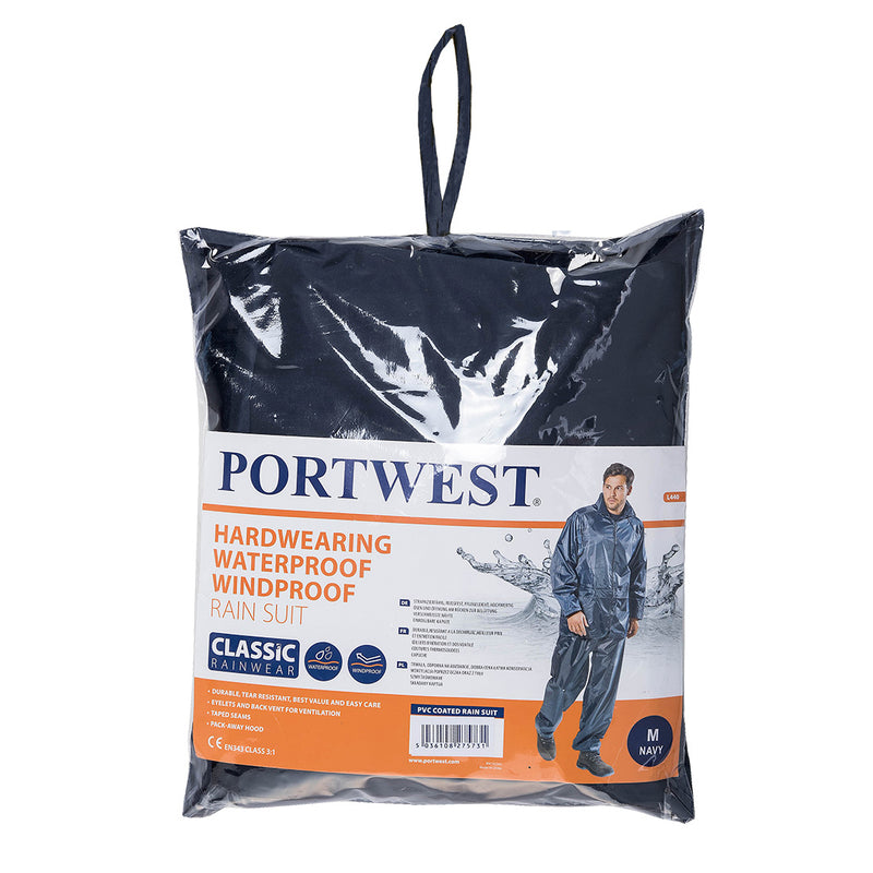 Portwest® Essentials Rainsuit (2 Piece Suit), Navy, Size 6XL (L440NAR6XL) Each