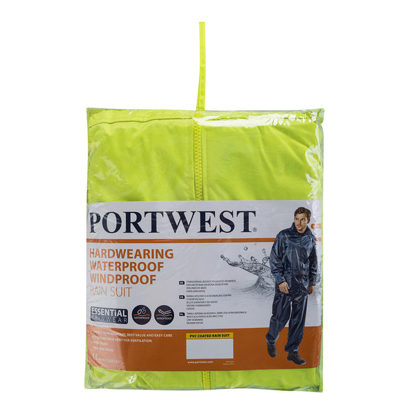 Portwest® Essentials Rainsuit (2 Piece Suit), Yellow, Size 4XL (L440YER4XL) Each