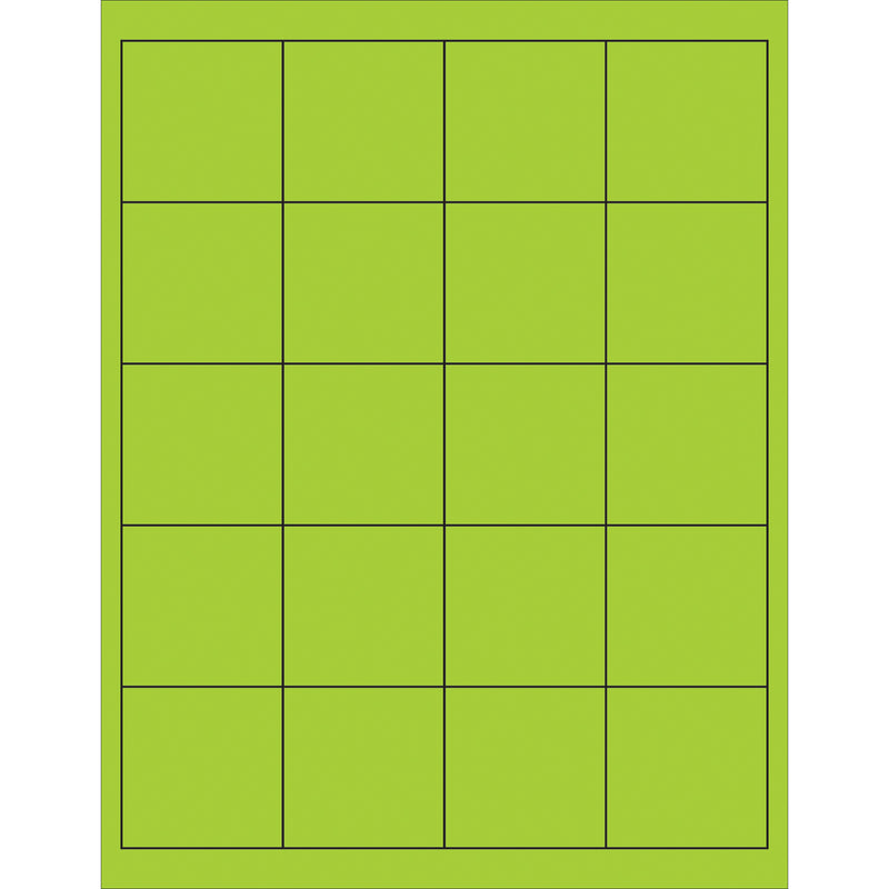 2 x 2" Fluorescent Green Rectangle Laser Labels, Case Of 2000 Case Of 2000