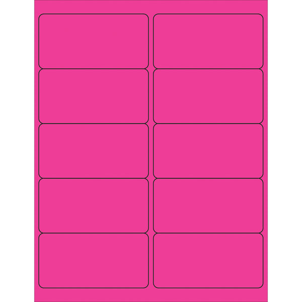 4 x 2" Fluorescent Pink Rectangle Laser Labels, Case Of 1000 Case Of 1000