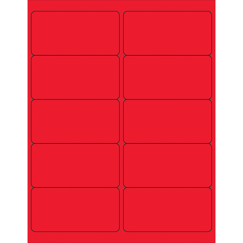 4 x 2" Fluorescent Red Rectangle Laser Labels, Case Of 1000 Case Of 1000