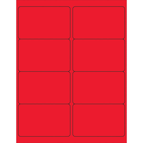 4 x 2 1/2" Fluorescent Red Rectangle Laser Labels, Case Of 800 Case Of 800