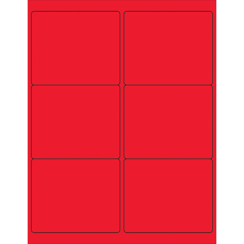 4 x 3 1/3" Fluorescent Red Rectangle Laser Labels, Case Of 600 Case Of 600